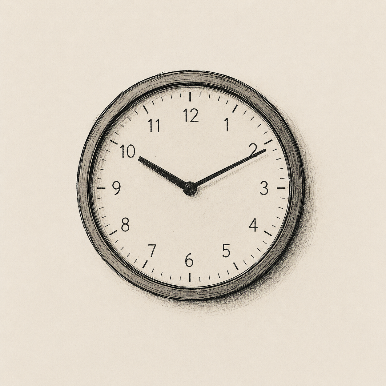 Pencil sketch illustration of an analogue clock